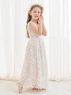 A-line Lace Ankle-length Ivory Boho Flower Girl Dress