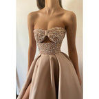 Sweetheart Sleeveless Sequined Ruched Satin A-Line Long Evening Dress