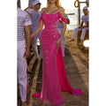 Fitted Off-shoulder Empire Pleats Glitter Party Prom Evening Dress