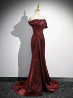 Mermaid Off Shoulder Satin Long Corset Prom Dress Formal Dress With Sweep Train