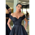 Sweetheart Off-Shoulder Sequined Ruched A-Line Long Prom Gown