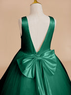 Classic White A-line Sleeveless Satin and Tulle Flower Girl Dress