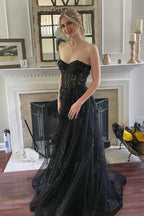A Line Sweetheart Red Long Prom Dress with Appliques