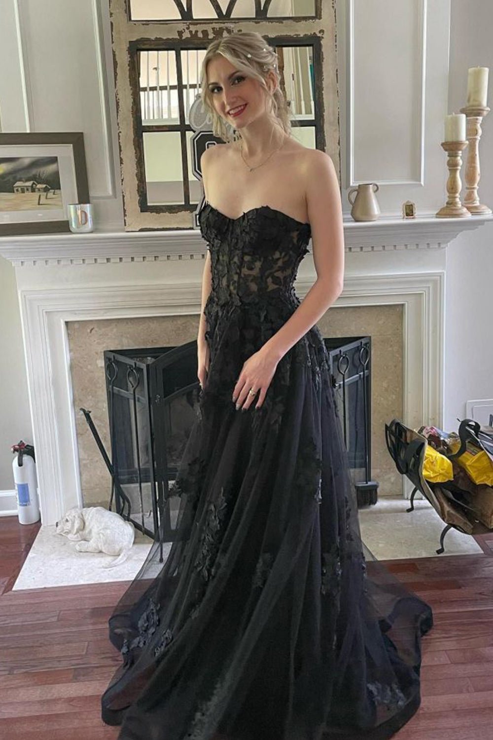 A Line Sweetheart Red Long Prom Dress with Appliques