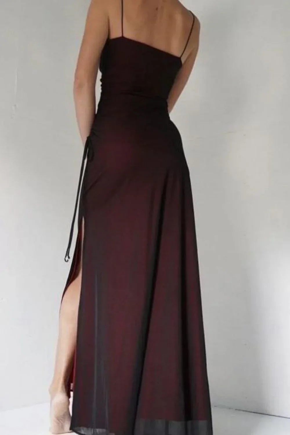 Sheath Spaghetti Straps Floor-length Long Prom Dress with Silt