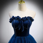 A-Line Princess Sweetheart Tulle and Velvet Long Party Dress Evening Dress Prom Dress