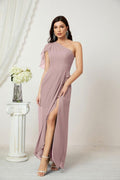 Numbersea  Chiffon Ruffled One Shoulder Long Bridesmaid Dresses A-line Formal Evening Gown Side Split 2809