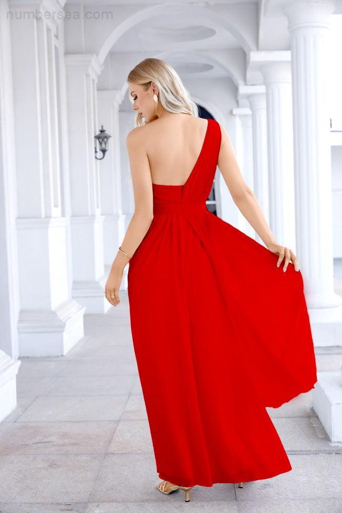 Ladies Chiffon One Shoulder Bridesmaid Evening Dress Wedding Party Evening Dress 28133