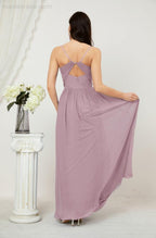 Baoleely  Neck Bridesmaid Dresses Chiffon Long Spaghetti A-line Formal Prom Gown for Wedding Party Evening 2801