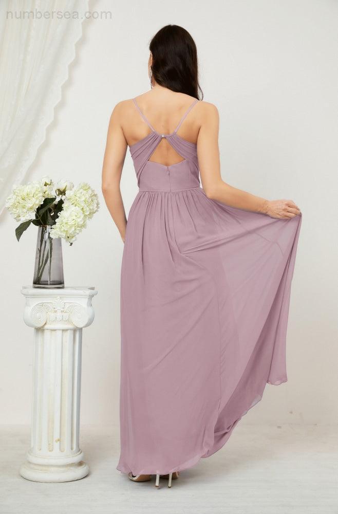 Baoleely  Neck Bridesmaid Dresses Chiffon Long Spaghetti A-line Formal Prom Gown for Wedding Party Evening 2801
