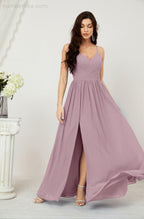 Baoleely  Neck Bridesmaid Dresses Chiffon Long Spaghetti A-line Formal Prom Gown for Wedding Party Evening 2801