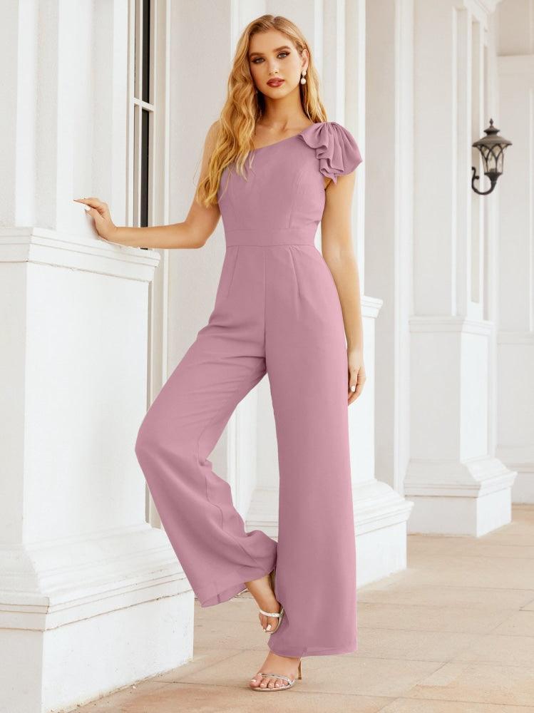 Numbersea Women's One Shoulder Long Jumpsuit Formal Evening Dress Long Bridesmaid Dresses Pants Wedding Party 28034