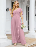 Numbersea Chiffon Bridesmaid Dresses Long Formal Evening Prom Mother of The Bride Dress with Flutter Sleeve     SEA28040