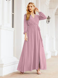 Numbersea Women's Chiffon Bridesmaid Dress A line Long Sleeves Formal Evening Prom Gown for Wedding Guest 28032