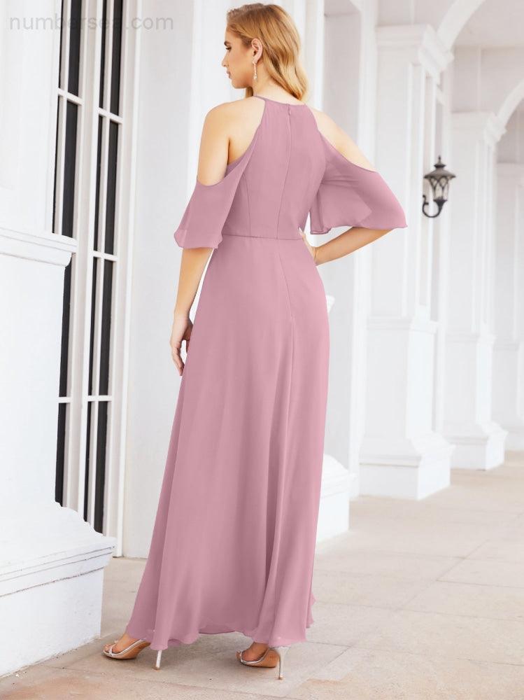 Numbersea Cold Shoulder Bridesmaid Dresses A-Line Long Formal Evening Gowns 28074