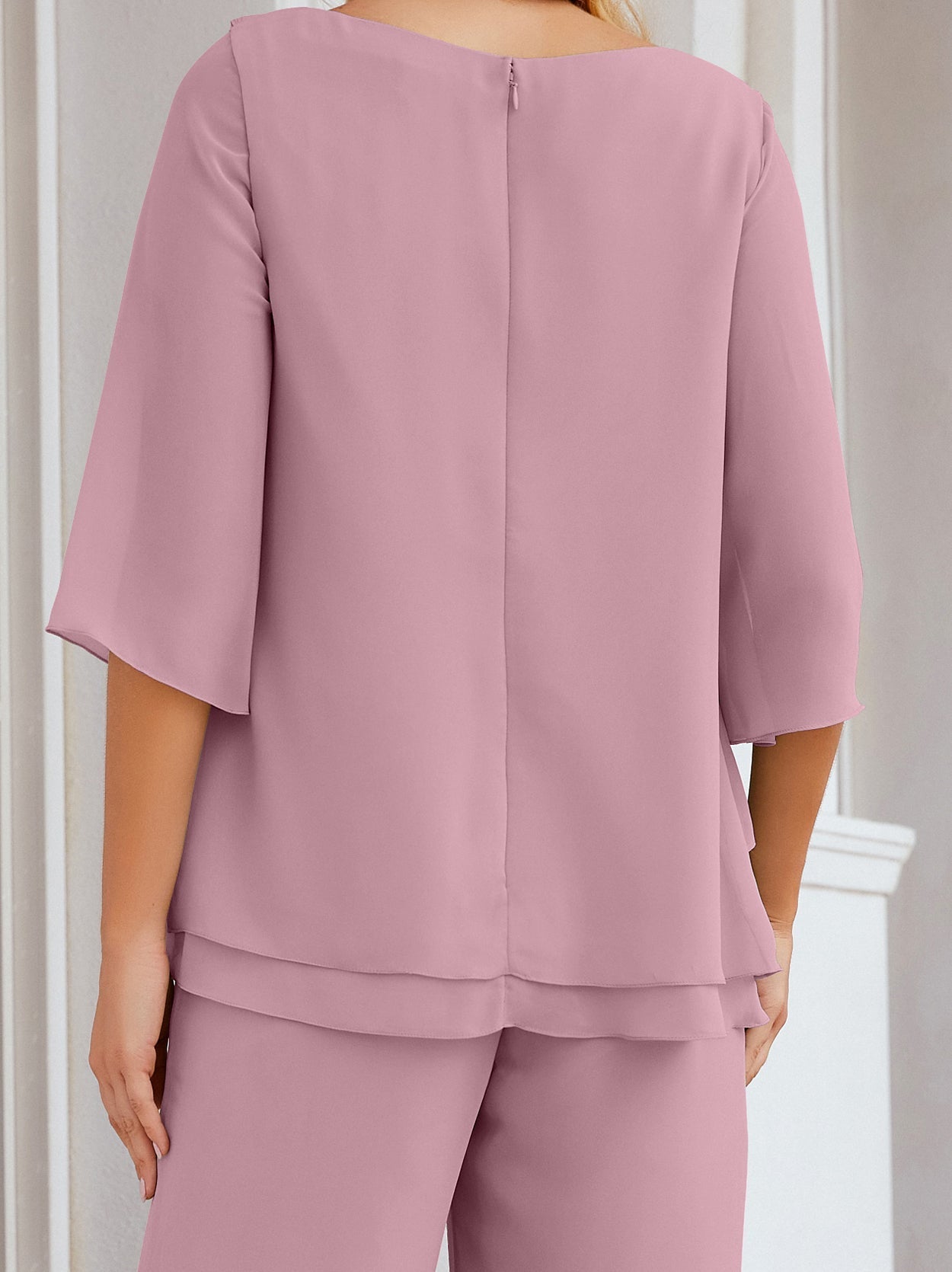 Sunnderly Elegant 2 Piece Mother of The Bride Dress Plus Size Pant Suits Ruffle Layers Sliver Housecoat SY28064