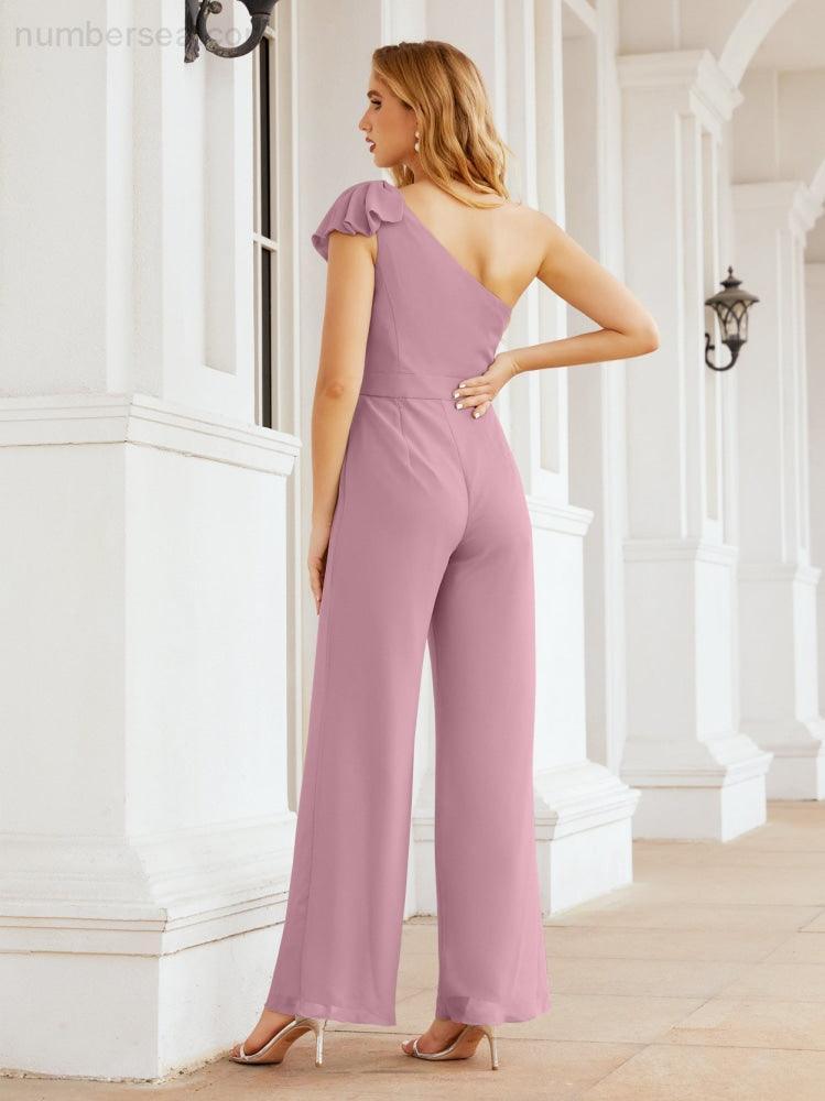 Numbersea Women's One Shoulder Long Jumpsuit Formal Evening Dress Long Bridesmaid Dresses Pants Wedding Party 28034