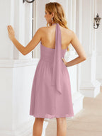 Baoleely Halter Chiffon Bridesmaid Dresses Short Sleeveless Formal Party Dress Open Back 28023