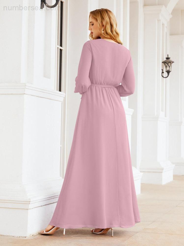 Numbersea Women's Chiffon Bridesmaid Dress A line Long Sleeves Formal Evening Prom Gown for Wedding Guest 28032