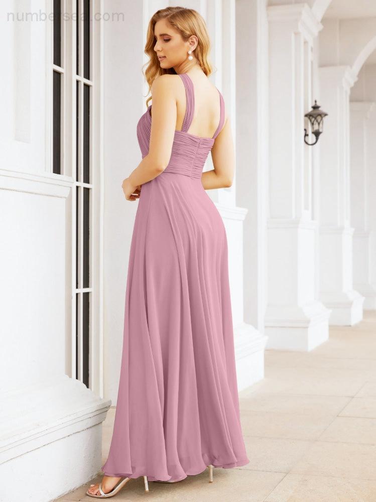 Numbersea Crisscross Halter Bridesmaid Dresses for Party Wedding Evening Prom Maxi Ball Gowns 28053