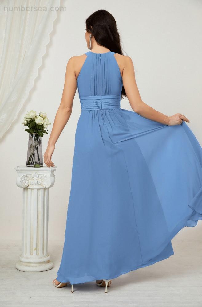 Baoleely Formal Party Gown Dress Chiffon Halter Long Sleeveless Bridesmaid Dresses 2802