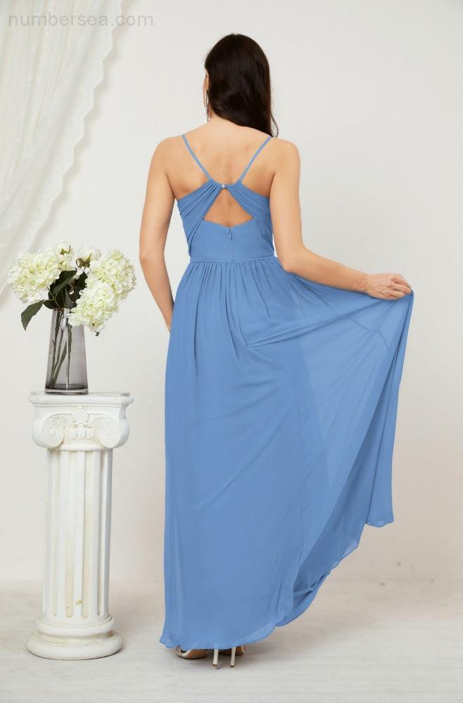 Baoleely  Neck Bridesmaid Dresses Chiffon Long Spaghetti A-line Formal Prom Gown for Wedding Party Evening 2801