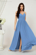 Baoleely  Neck Bridesmaid Dresses Chiffon Long Spaghetti A-line Formal Prom Gown for Wedding Party Evening 2801