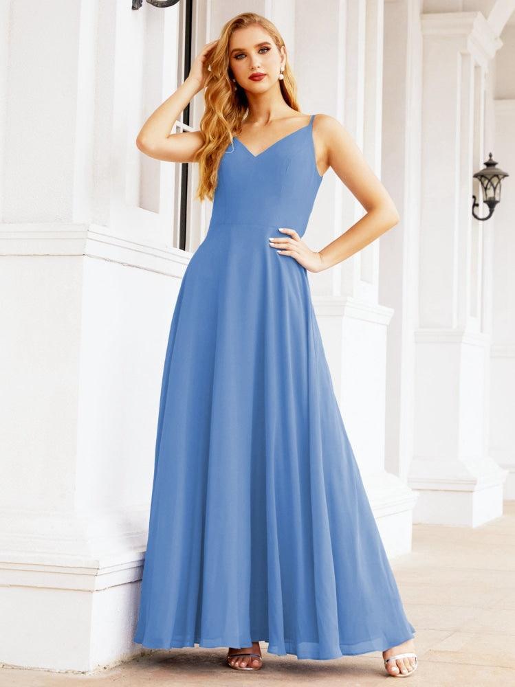 Numbersea Spaghetti Strap Bridesmaid Dresses V Neck Butterfly Back Fromal Evening Party Prom Gown 28036