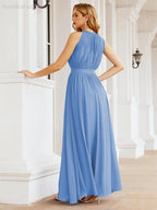 Numbersea Halter Bridesmaid Dress Empire Waist Formal Evening Prom Gown for Mother of The Bride 28030