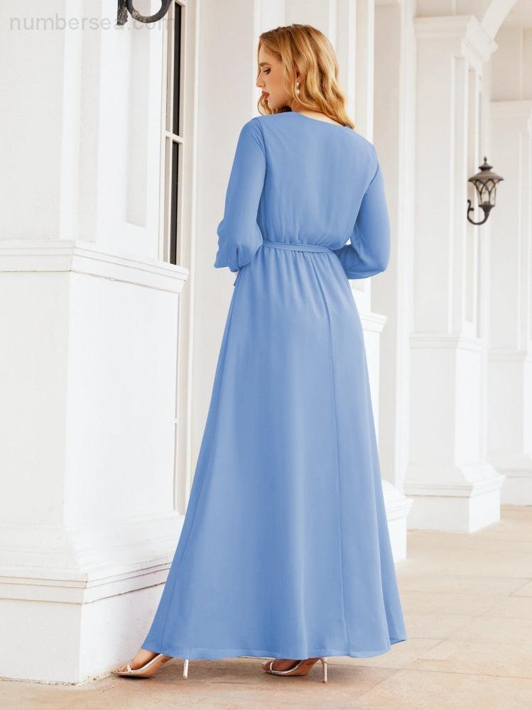 Numbersea Women's Chiffon Bridesmaid Dress A line Long Sleeves Formal Evening Prom Gown for Wedding Guest 28032