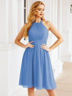 Baoleely Halter Chiffon Bridesmaid Dresses Short Sleeveless Formal Party Dress Open Back 28023