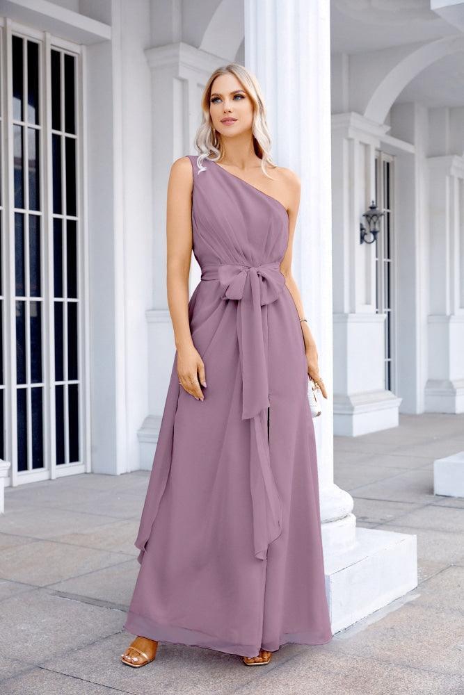 Ladies Chiffon One Shoulder Bridesmaid Evening Dress Wedding Party Evening Dress 28133