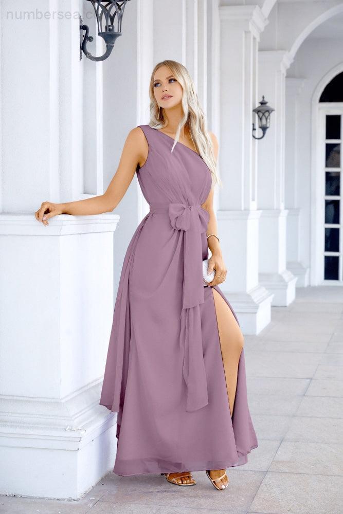 Ladies Chiffon One Shoulder Bridesmaid Evening Dress Wedding Party Evening Dress 28133