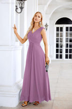 Ladies Chiffon V Neck Sleeveless Floor Length Bridesmaid Evening Dress Wedding Party Evening Dress 28126