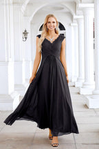 Ladies Chiffon V Neck Sleeveless Floor Length Bridesmaid Evening Dress Wedding Party Evening Dress 28126