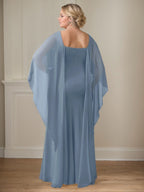 Sheath Scoop Floor-Length Chiffon Mother of the Bride Dress With Cascading Ruffles