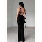 Simple & Casual Spaghetti Straps Open back Sheath Evening Party Holiday Prom Dress