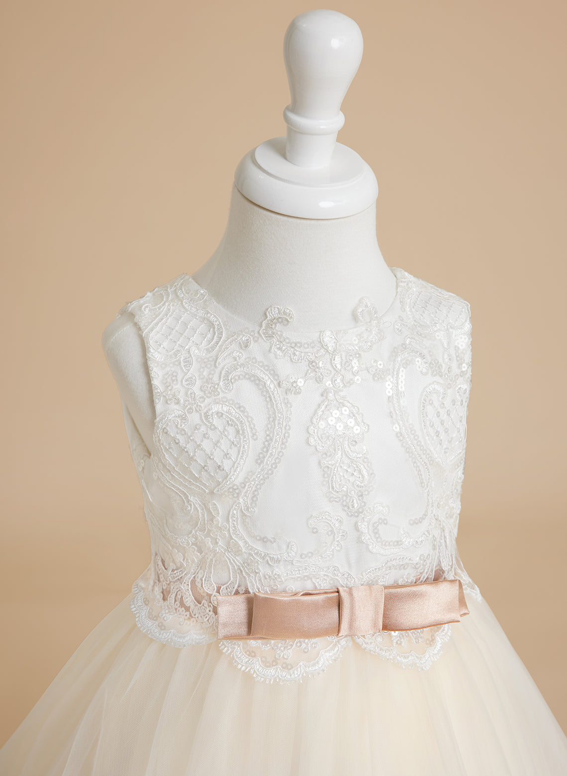 Ball-Gown/Princess Tulle Sweep Train Ivory  Flower Girl Dress