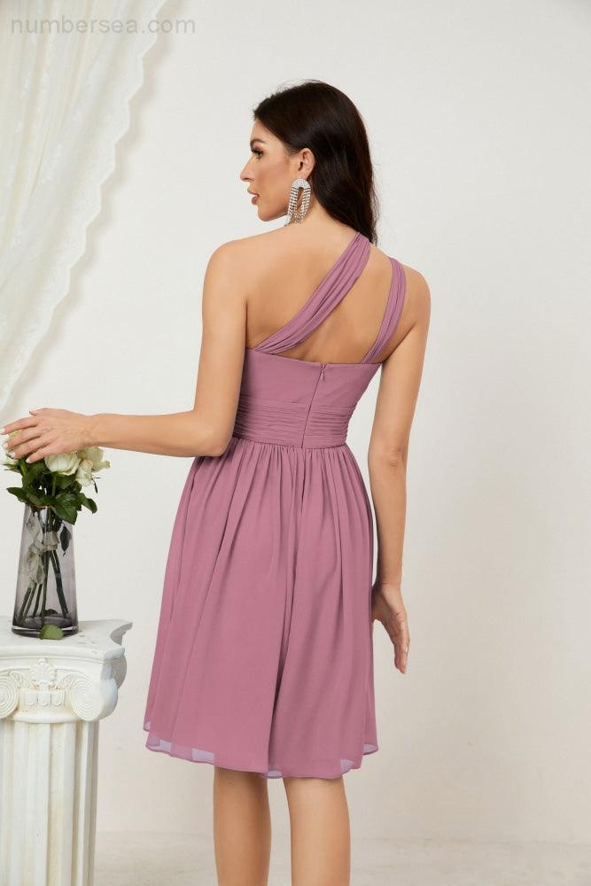 Baoleely Women Chiffon Short One Shoulder Bridesmaid Dress Formal Dresses for Party Homecoming 2804