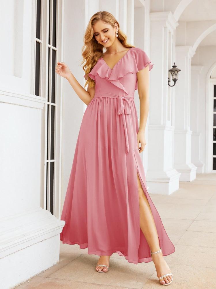 Bridesmaid Dresses with Flutter Sleeves Formal Evening Party Prom Gowns 28044