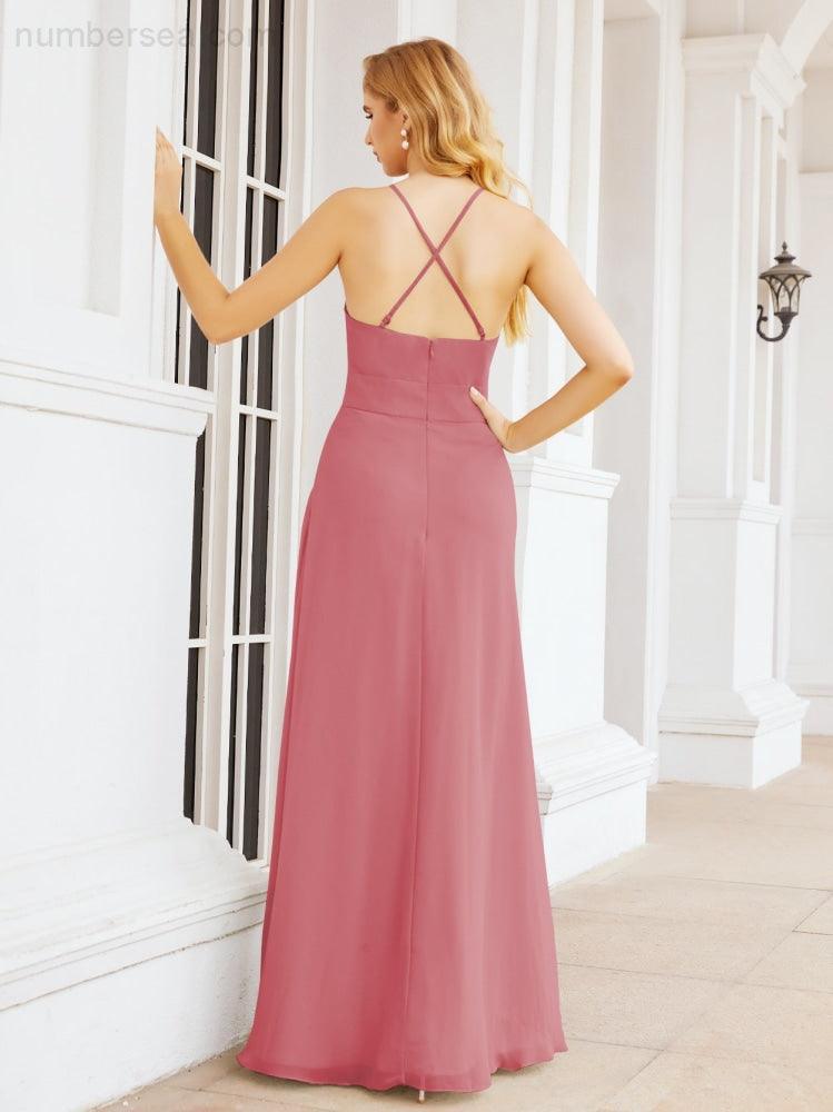 Numbersea Halter Bridesmaid Dresses with Pockets Sleeveless Formal Evening Party Prom Gowns  28055