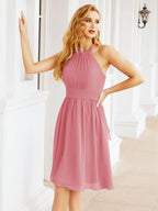 Baoleely Halter Chiffon Bridesmaid Dresses Short Sleeveless Formal Party Dress Open Back 28023