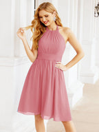 Baoleely Halter Chiffon Bridesmaid Dresses Short Sleeveless Formal Party Dress Open Back 28023