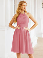 Baoleely Halter Chiffon Bridesmaid Dresses Short Sleeveless Formal Party Dress Open Back 28023