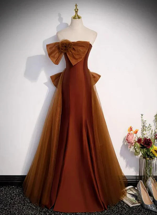 Mermaid Tulle Satin Strapless Long Party Dress Formal Dress Prom Dress