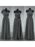 Convertible Dark Grey Chiffon Bridesmaid Dress A-line One Shoulder Halter-neck Strapless Sweetheart