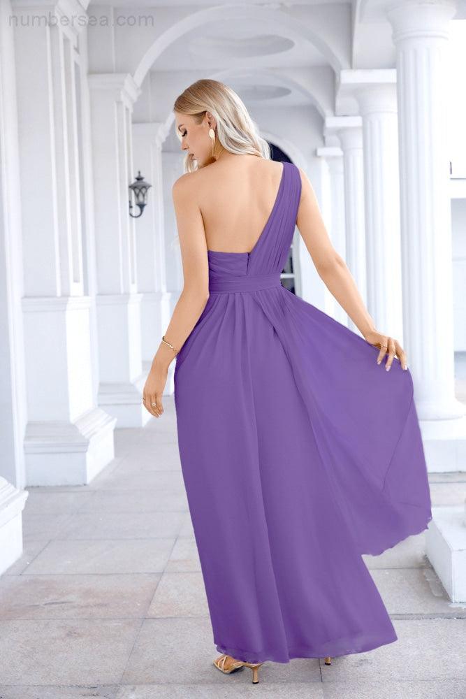 Ladies Chiffon One Shoulder Bridesmaid Evening Dress Wedding Party Evening Dress 28133