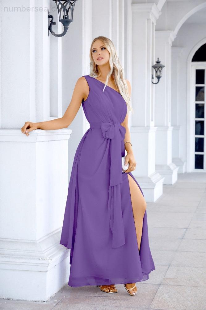 Ladies Chiffon One Shoulder Bridesmaid Evening Dress Wedding Party Evening Dress 28133