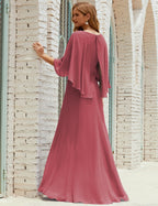 Sunnderly  Bridesmaid Dress Women Long Sleeve V-Neck Chiffon Formal Wedding Party Dress SY28018