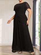 A-line Scoop Illusion Tea-Length Chiffon Lace Mother of the Bride Dress With Beading Sequins